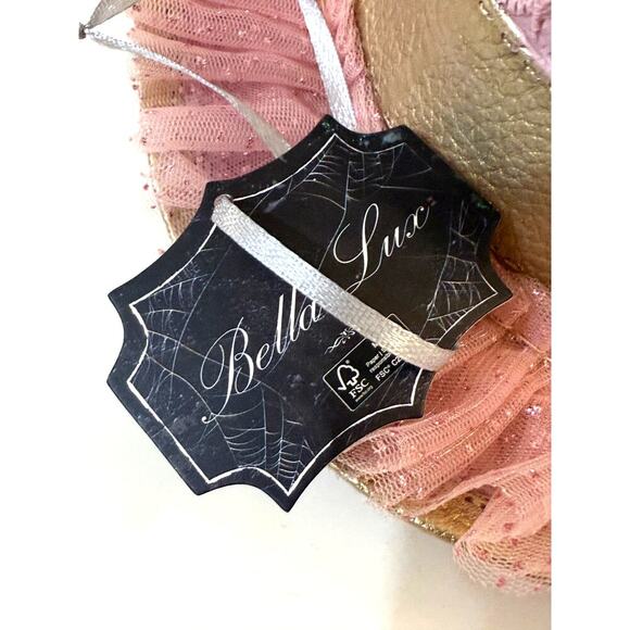 Whimsical Glam Pink Witch Hat Halloween Decor Lace Tulle Gold Trim Bella Lux - Picture 3 of 6